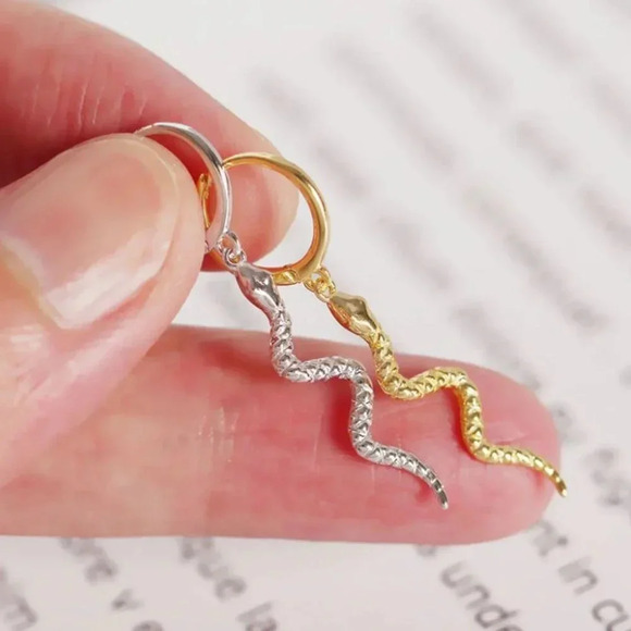 Sterling Silver Minimalist Snake Hoop Earrings - Picture 6 of 9